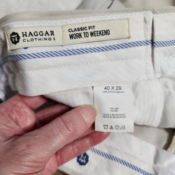 Haggar Men's Work To Weekend Khaki Flat Front Pant Classic Fit 40W X 29L - Picture 9 of 12